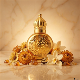 Gold Hind Ki Fragrances attar bottle styled with dried flowers